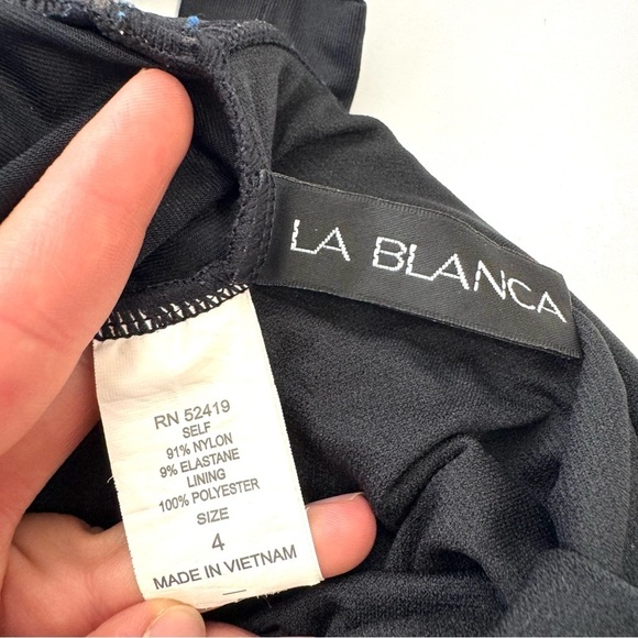 La Blanca Women’s Sz 4 Black Ruched Padded Halter Tankini Top Swimsuit Slimming - Picture 6 of 9